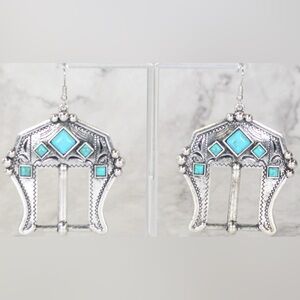 Ambers Allie Belt Buckle Earrings With Turquoise Colored Stones